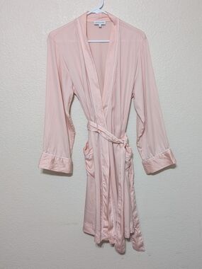 Ettitude Organic Bamboo Lyocell Kimono Robe Pastel Pink With White Piping M